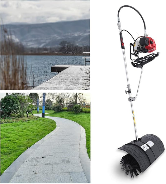 Gas Handheld Sweeper, 52cc 2 Stroke Gas Power Broom Walk Behind Sweeper Cleaning Driveway Tools,Sweeper with Shoulder Strap, High Performance Cleaning Sweeping Machine 2.3HP 1.7kw