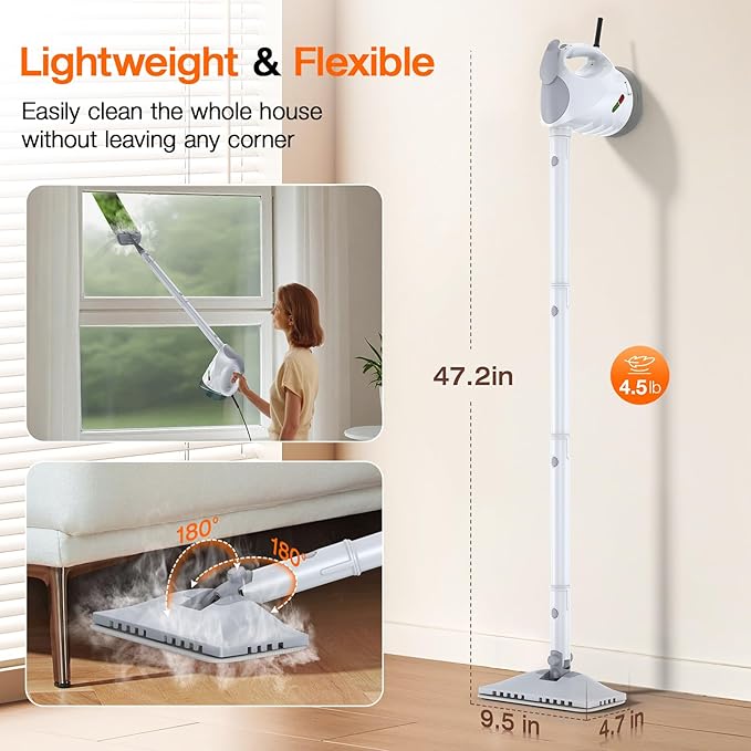 ScrubWiz 10-in-1 Steam Cleaner, Steam Mop & Detachable Handheld Steam Cleaner, 320ml Water Tank, 10s Fast Heating, Portable Steamer for Kitchen, Floor, Tiles, Window, BBQ Grill, Car, Bright White