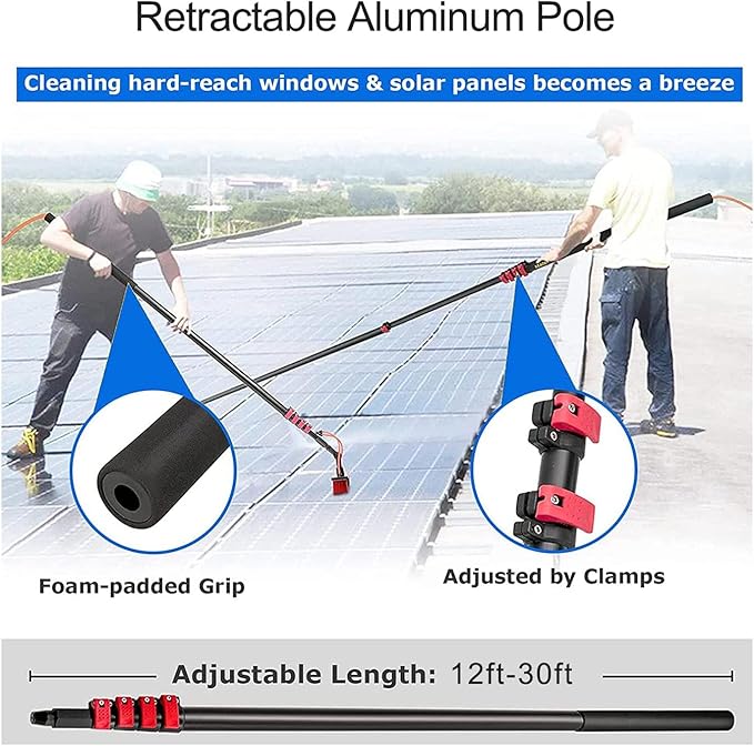 24ft Telescopic Window Cleaner - Water Fed Extendable Brush for Conservatory Roof Cleaning - Complete Window Cleaning Kit with Telescopic Pole & Roof Cleaning Tools