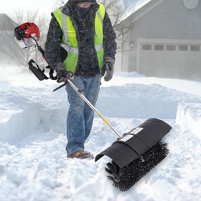 2-Stroke 52CC Gas Power Handheld Sweeper, Motor Side-Mounted Sweepers Snowplow Broom Driveway Turf Lawns Artificial Grass Power Brush Lawn Sweeper Cleaner Tools (52CC 2.3HP)