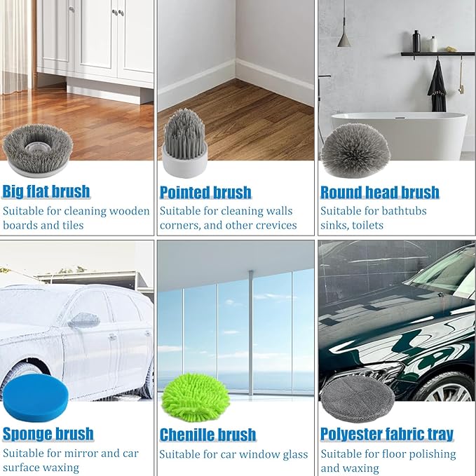 Powerful Electric Spin Scrubber, 2024 New Full-Body IPX8 Waterproof Bathroom Cleaner Brush, Shower Scrubber with Long Handle & 2 Speed, Heads Replacement, Cleaning Supplies for Tub Shower Tile Floor