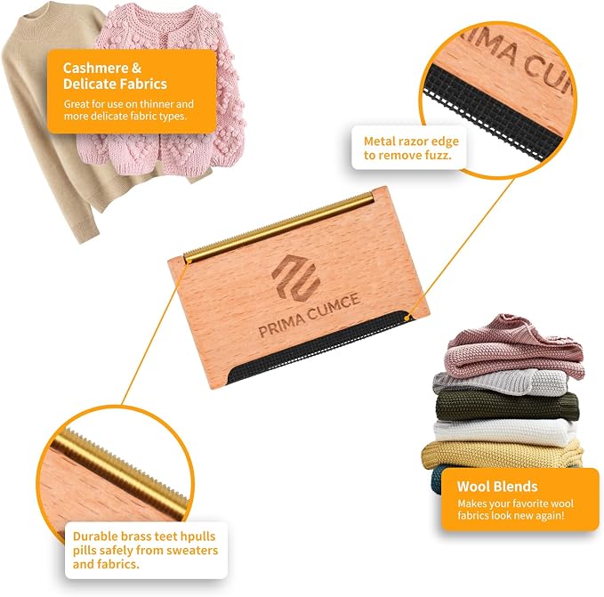 Wooden Cashmere Comb for Knits, Sweaters, Wool & Delicate Fabrics ?€? Manual Fabric Shaver, Fuzz Remover, Portable Depiller for Clothes, Bobbles, Lint, Pilling Tool ?€? Sweater Care Essential - Image 2