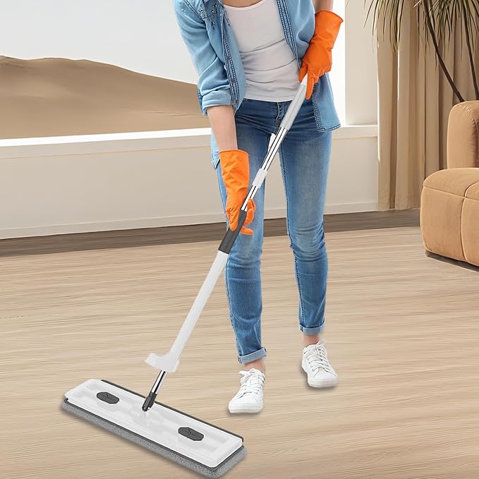 Flat Mop - Household Floor Cleaning System, Extra Wide with Extendable Handle for Hardwood Tile Vinyl, Reusable Microfiber Pads with 360° Rotation, Multi Tool for Home Garage Office Blue