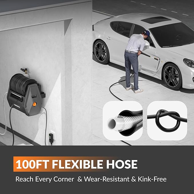 Giraffe Tools Grandfalls Pressure Washer G30B, Max 2900 PSI, 2.2 GPM, Electric Wall Mounted Pressure Washer with 100ft Black Pressure Hoses, Foam Cannon, 4-Nozzles for Car/Driveways, Dark Silver