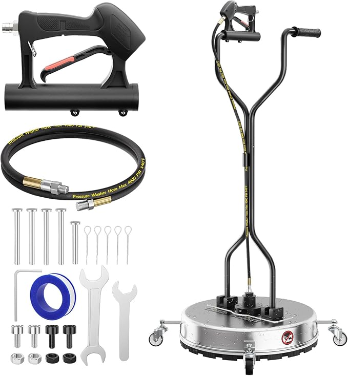 22 Inch Pressure Washer Surface Cleaner with 4 Wheels,Dual Handle,Stainless Steel Housing,4500 PSI Power Washer Accessory for Concrete, Patio, Sidewalk, Deck, Driveways and Daily Washing