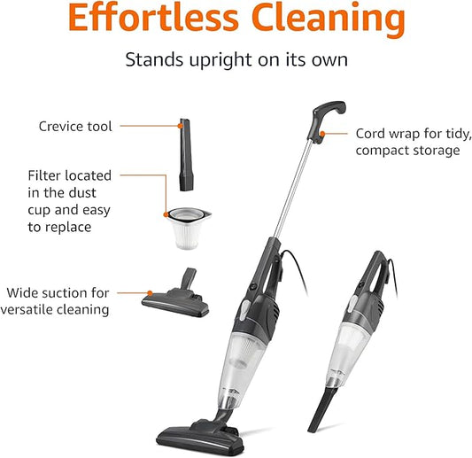 Amazon Basics 2-in-1 Corded Stick Vacuum Cleaner, Converts to Handheld, Lightweight (3.9 LBS), with Washable Filter, Crevice Tools, 0.5L Dust Cup, Self-Standing, 19.7-Ft Cord, 300W, Black