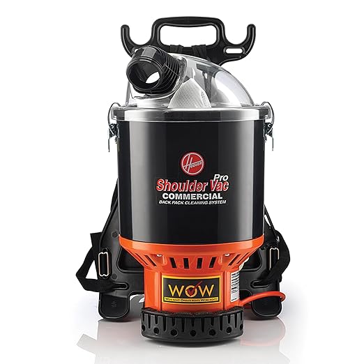 Hoover Commercial Shoulder Vac Pro Backpack Bagged Vacuum Cleaner, with HEPA Media Filter, Lightweight with Extra Long Cord, Chiropractic Design, for Carpet and Hard Floors, C2401, Black