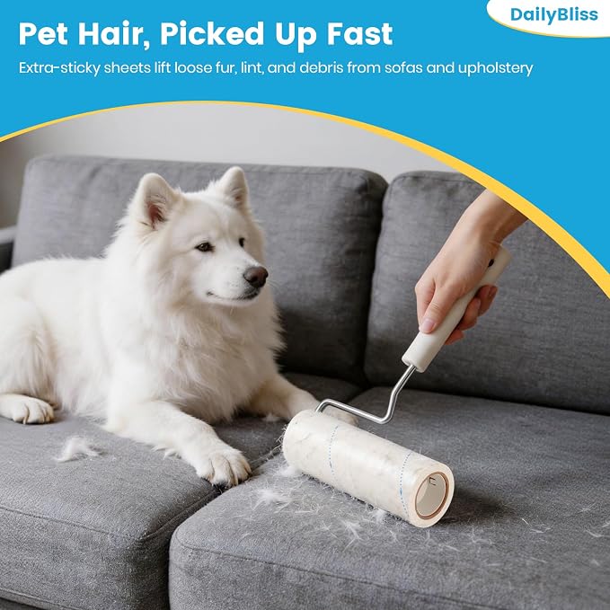 Extra Sticky Large Surface Lint Roller for Pet Hair, 500 Sheets | Easy Spiral Tear, 6.3" Wide Lint Roller, Cat & Dog Hair Remover for Clothes, Carpet, Giant Lint Remover with Storage Base - Image 8