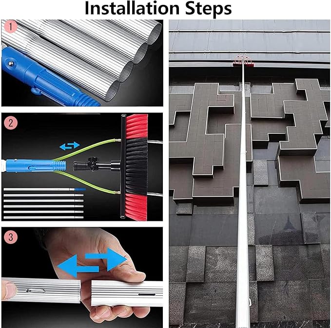 Window Telescopic Cleaning Brush with Extension Pole, Suitable for Cleaner Conservatory Roof Photovoltaic Panel Cleaning Extendable Solar Panel Roof Cleaning Tools,30cmBrush-3.6mRod