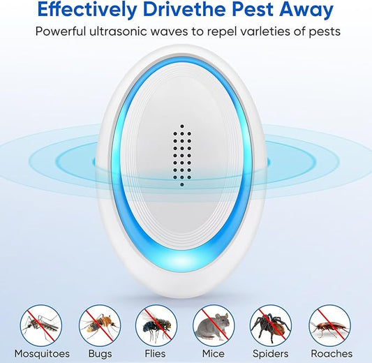 2025 Upgraded Ultrasonic Pest Repeller Indoor Ultrasonic Repellent, Mouse Repellent for Roach, Rodent, Mouse, Mosquito, Mice, Spider, Ant, Bugs Electronic Plug-in Pest Control 6 Pack (Bright White)