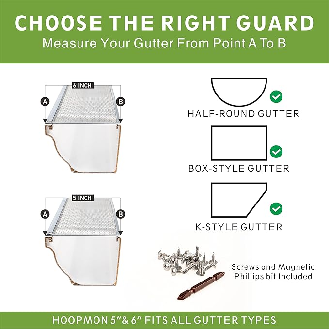 5 Inch Gutter Guard - Heavy Duty 100% Stainless Steel High-Flow Leaf Screen for Debris, Clog & Overflow Protection - Fits K-Style & Half-Round, Screws Included (1 Panels, 5in x 8.5in)