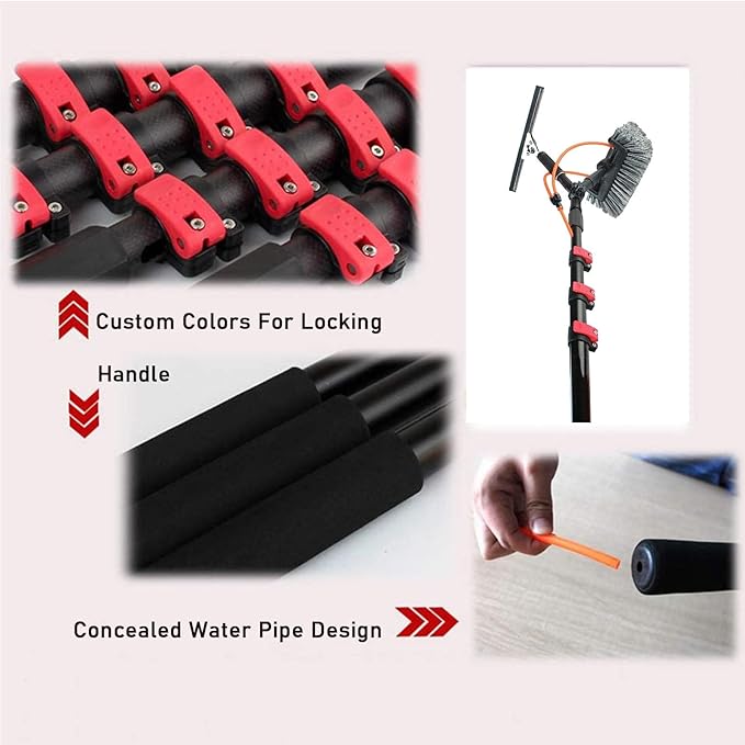 Window Cleaning Rod, PV Panel Cleaning Extendable Cleaner Roof Cleaning Tool for Cleaner Roof PV Panel Cleaning, 30cm Brush Head, 8m Rod.,10.8M/36FT