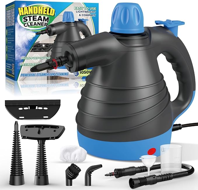 Handheld Pressurized Steam Cleaner, 1050W Multi-Surface Steamer for Cleaning, 9 Accessories Multi-Purpose Steamer for Home Use, Chemical-Free Natural Steam Cleaner for Car Floor Couch Grout (Blue)