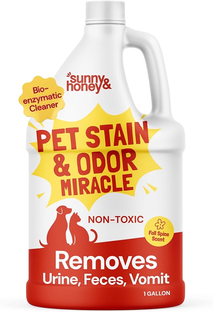 Sunny & Honey Pet Stain and Odor Remover - Enzyme Cleaner for Dog Urine and Poop on Carpets and Furniture - Strong Pet Carpet Cleaner Spray (1 Gallon Fall Spice)