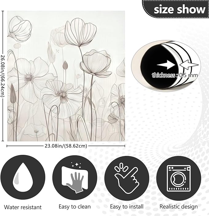Vnurnrn Dishwasher Magnet Cover Line Drawn Flowers Print, Dish Washer Cover for Kitchen Decor, Easily Trimmable Dishwasher Sticker Refrigerator Magnetic Cover 23×26 in