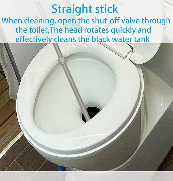 All Metal RV Black Tank Cleaner Wand with Shut-Off Valve, Straight Swivel Stick for RV Toilet, Powerful Rotary Cleaning Capability for Cleaning Deposits (Straight Swivel Black Tank Wand)