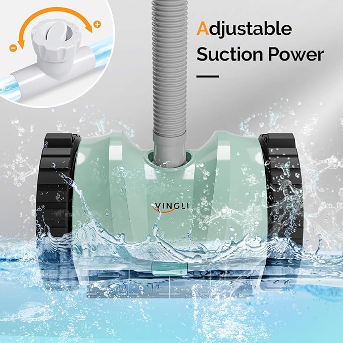 (2025 Upgrade) VINGLI Pool Vacuum Cleaner, Suction Side Wall-Climbing Sweeper for Ground&Inground Pools, Automatic Pool Vacuum with 39.6ft Tangle-Free Hose (Mint Green&Gray)