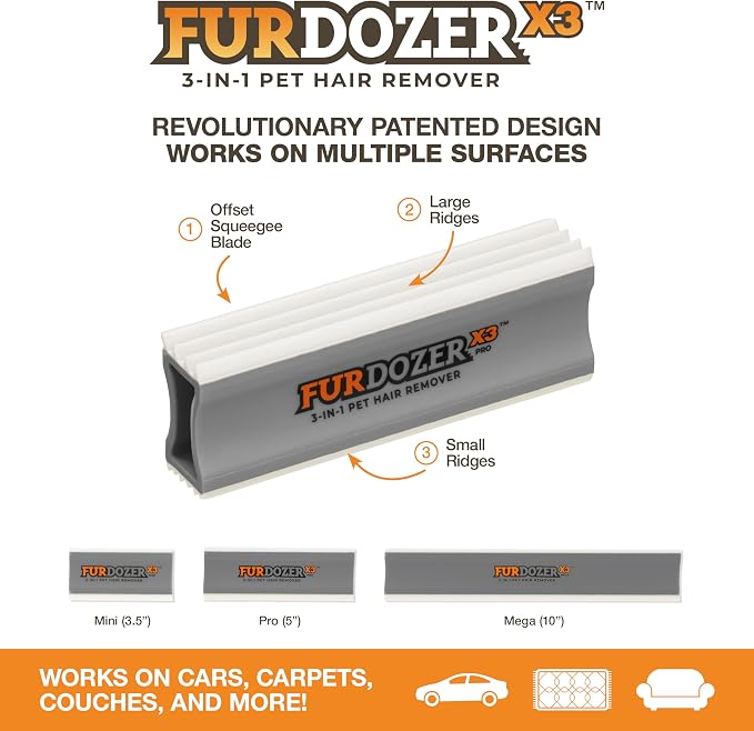FurDozer Pet Hair Remover & Auto Detailing Tools - Cat & Dog Hair Remover for Carpets, Car Interiors, Couches, Bedding, & Pet Furniture (Gray, (2 Pack) - X3 PRO) - Image 2