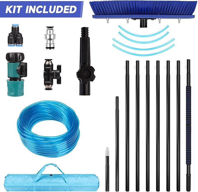 26FT Water Fed Pole Kit, Window Solar Panel Cleaning Brush and Pole, Window Washing Equipment Solar Panel Roof Glass Cleaner Tool