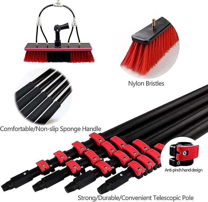 Photovoltaic Panel Cleaning 3.6-11M Water Fed Telescopic Brush Window Clean Extendable Cleaner Conservatory Roof Cleaning Tools Photovoltaic and Solar Panels Cleaner Kit,24ft/7.2m