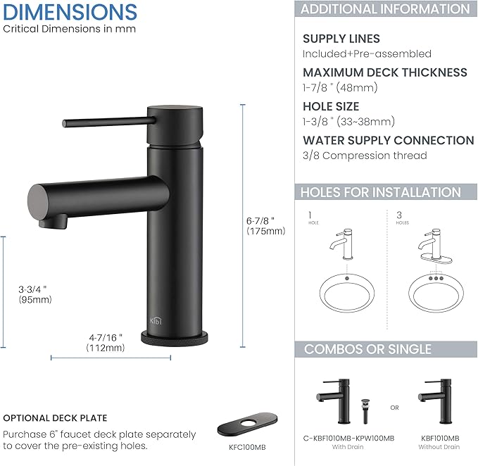 KIBI KBF1010 Solid Brass Single Handle Single Hole Circular X Faucet for Bathroom Sink | High Arc Faucet Spout | Durable Matte Black Finish | Corrosion and Rust Resistant