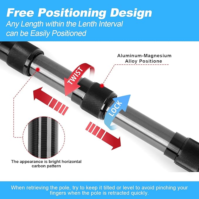 DOBEN Carbon Fiber Pool Pole, Professional Ultralight Pool Poles 3.7 to 12 FT, Telescoping Lightweight Pool Cleaning Pole, Heavy Duty Pool Pole for Skimmer Net, Brush, Vacuum Head 12FT
