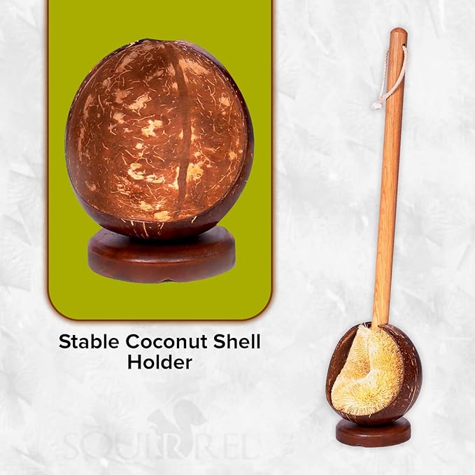 Wooden Toilet Brush with Coconut Shell Holder Eco-Friendly Wooden Toilet Bowl Cleaning Brush - Effective Toilet Cleaning Brush - Durable and Natural Toilet Cleaner