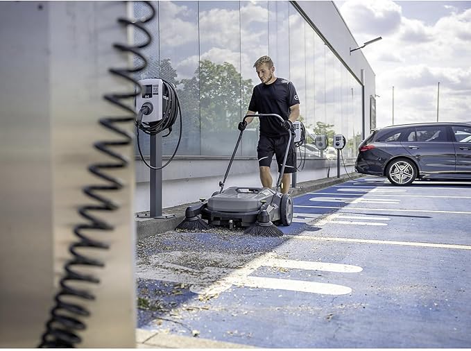 Kärcher Pro Walk Behind Outdoor Push Sweeper, KM 70/20 C 2SB, Two Bristle Brushes, Sweeps up to 20,000 ft² - 11 Gallon Capacity - for Commercial Use in Warehouses, Workshops, and More