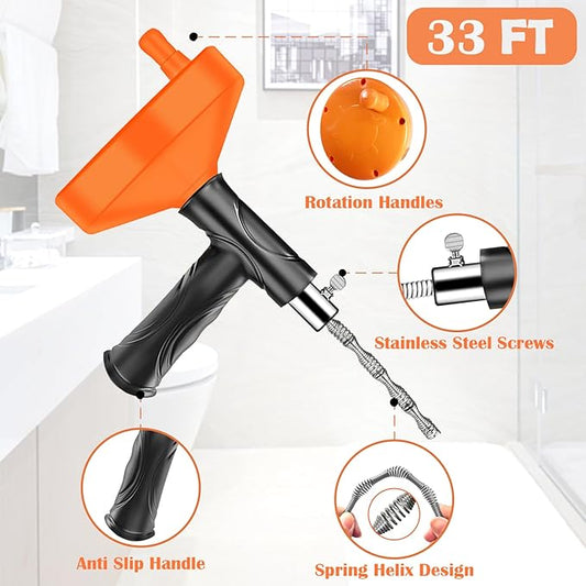 33 Feet Drain Snake Auger, Plumbing Snake Drain Hair Clog Removal Tool, Sink Unclogger, Heavy Duty Toilet Snake Auger, Cleaner Tool for Bathroom Kitchen Tub Shower Drain Clog Remover with Gloves