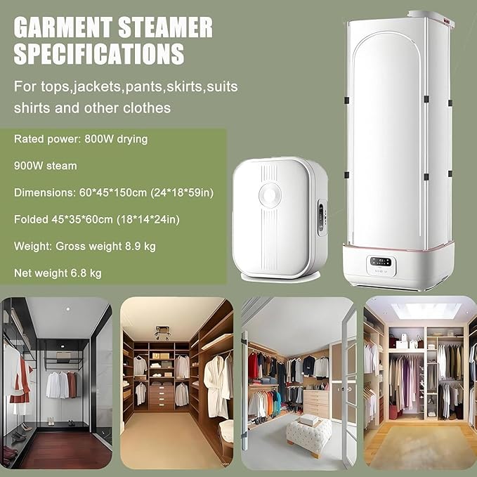 Portable Clothes Dryer and Automatic Ironing Machine, 900w Vertical Steam Iron with Smart Machine Features, Steam Closet for Clothes & Fabric, One-Key Care, Quick-Drying Steam