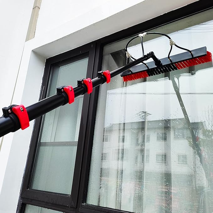 Window Cleaning Pole, Water Fed Telescopic Window Cleaning Brush, Extendable Cleaner Roof Cleaning Tools Window Cleaner Kit for Photovoltaic Panel, Trucks, Bus, Cars,9m