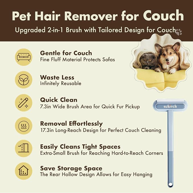 Dog & Cat Hair Remover for Couch, Reusable Lint Brush for Furniture | Multifunctional Fur Removal Tool, Reusable Design with No Refills Needed for Couch, Sofa, Bedding & Car Seats - Image 2