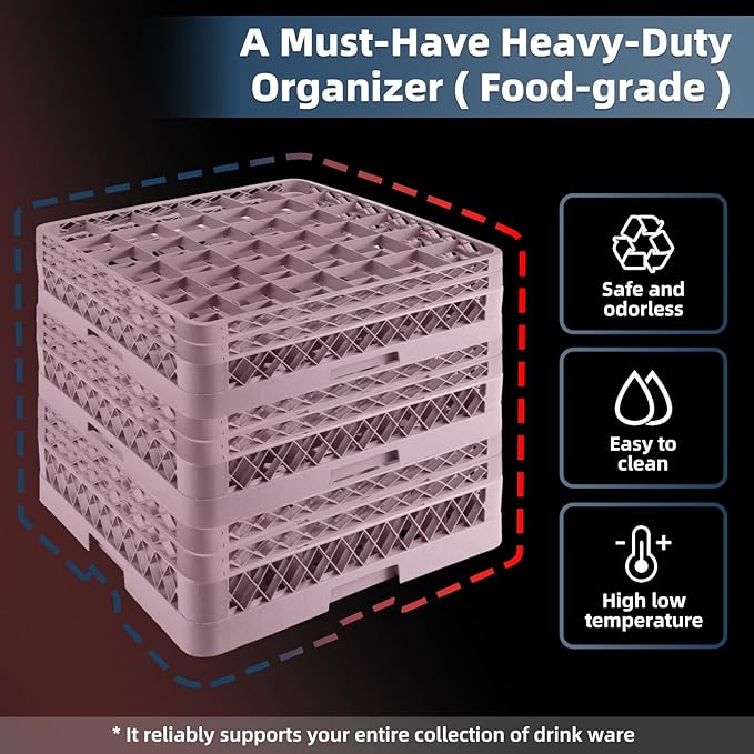 3 Packs 36 Compartment Base with 2 Extenders Commercial Cup Rack | Polypropylene Dish Drying Rack | Quitly Clean Divided Durable Dishwasher Rack for Restaurants Bar Hotel Kitchen