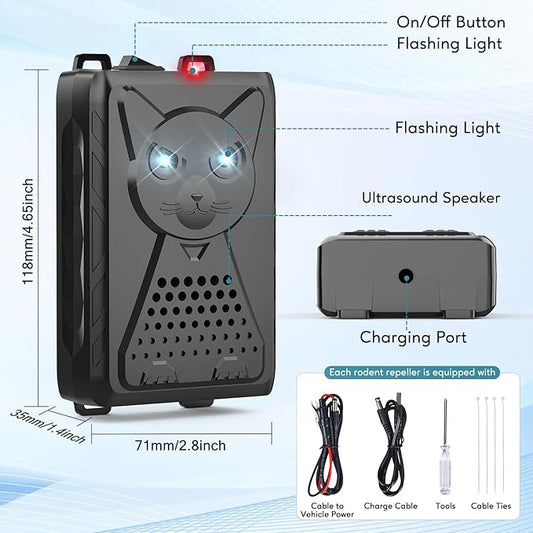 Ultrasonic Pest & Rodent Mouse Repellent, Plug-in Electronic Rat Squirrels Bat Bug Spider Repeller, Battery Operated Deterrent Control Mice for Car Engines, Replace Mouse Traps Indoor, Outdoor 1 Pack