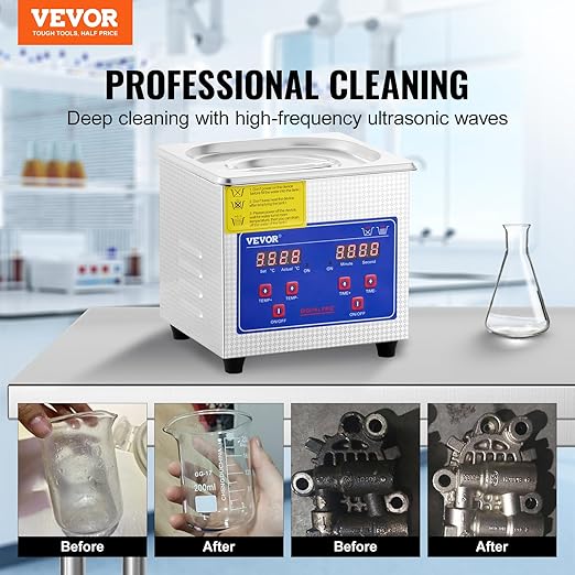 VEVOR 1.3L Professional Ultrasonic Industrial Cleaner with Digital Timer 40kHz Excellent Ultrasonic Cleaning Machine 110V for Jewelry Watch Ring Coin Diamond Eyeglasses Small Parts Cleaning