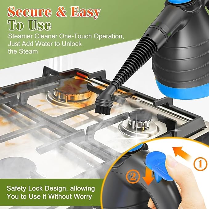 Handheld Steam Cleaner - 275°F High-Temp Fast Heating Multi-Surface Steamer for Cleaning, 100% Chemical-Free Pet Safe Portable Steam Cleaner for Home/Bath/Window/Car Detailing/Couch/Grout(Blue)