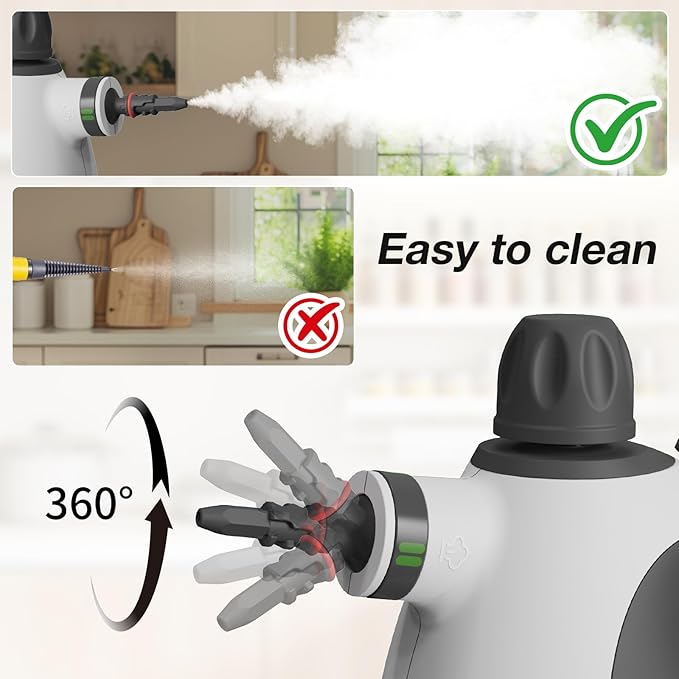 Handheld Steam Cleaner, Pressurized Multi-Purpose Natural Steamer with 12 pcs Accessories, Steamer for Cleaning Car, Countertop Bathroom, Shower, Upholstery, Couch, Tile Grout, Window, Grease