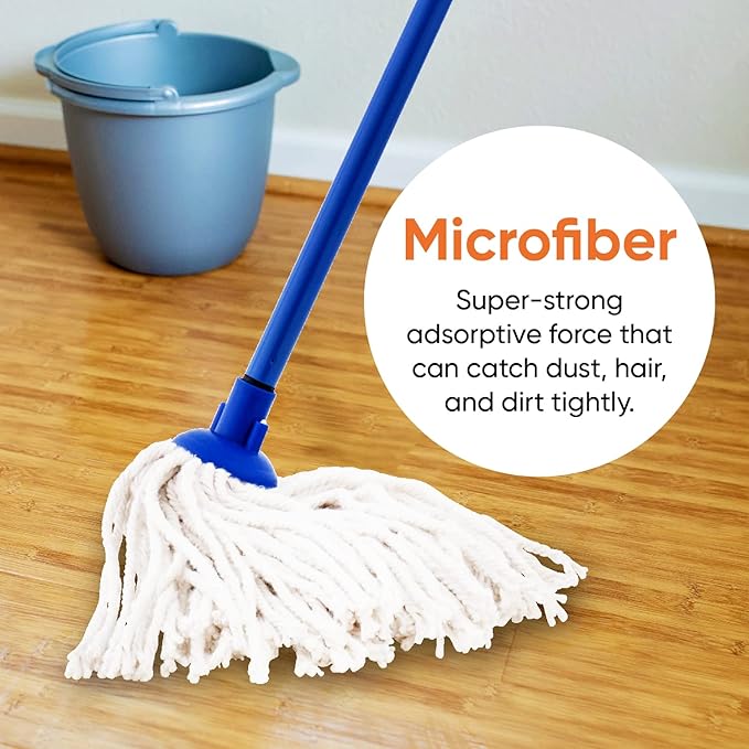 Superio String Mop Cotton Mop for Hardwood Floor Cleaning Mop for Home, Kitchen, Bath, Office Cleaning, Blue Heavy Duty Commercial/Industrial, 10” Strings with 48” Aluminum Handle