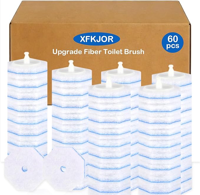 60 Count Toilet Wand Refills for Clorox Toilet Wand - Upgrade Fiber Toilet Brush, 5X Cleaning Power Toilet Scrubber Refill, Disposable Toilet Brush Heads for Bathroom Cleaning, No Falling Apart
