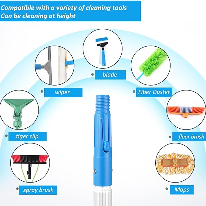 Window Cleaning Pole, Water Fed Telescopic Brush Photovoltaic Panel Cleaning Tool 30Cm Brush Head for Cleaning photovoltaic and Solar Panels and Other Cleaning Activities 3poles 35brush Head
