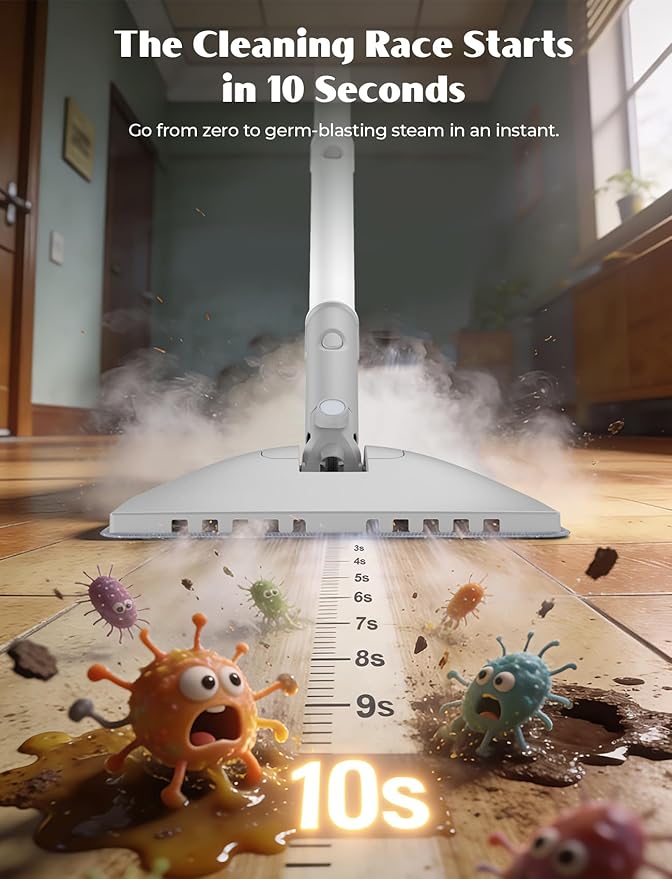 10-in-1 Steam Mop with Detachable Handheld Steamer, Multi & Up Steam Cleaner for Home with 350ml Tank, 10s Heat-Up, 2-Level Control, Lightweight and Multi-Surface Steamer for Floors, Carpets, Tiles