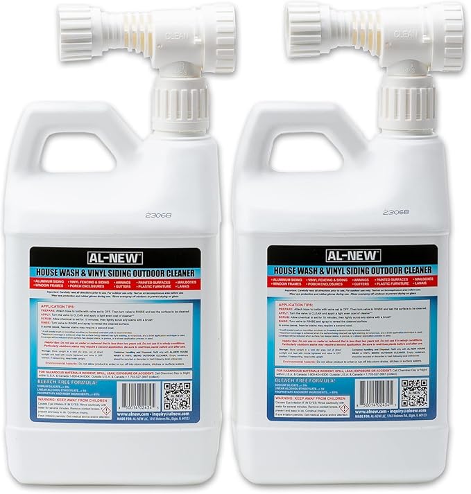 AL-NEW Outdoor Cleaner | Versatile Outdoor Cleaner 64oz Hose End Sprayer (Pack of 2) (House Wash & Vinyl Siding Outdoor Cleaner)