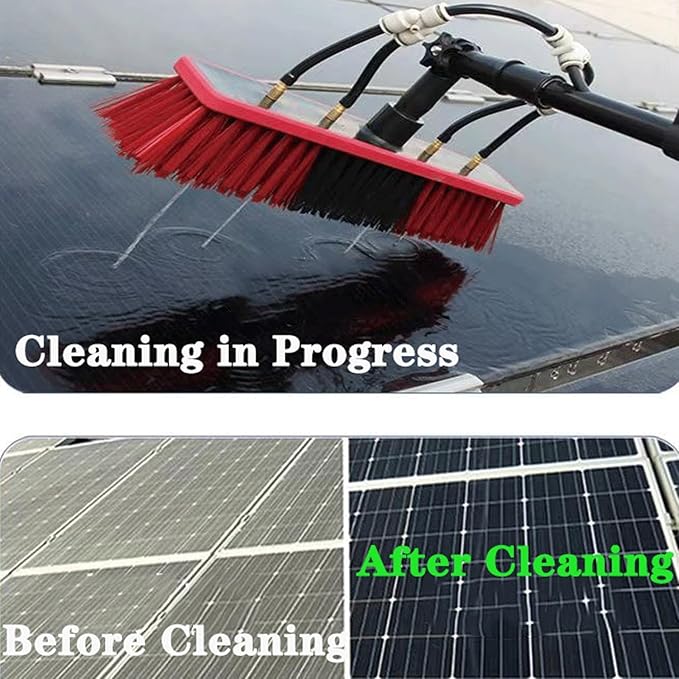 Wttagkl® 3-in-1 Glass Roof & Solar Panel Cleaner with Telescopic Pole (3.6-10.8m) and Hose Spray | Patio Roof Cleaning Tool with Water Hose Connection,5.4M/55cm Brush Head
