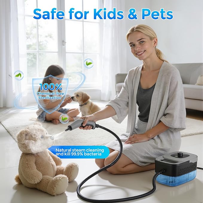 Steam Cleaner, Portable Steam Cleaner for Home with 1800W High Pressure, 15s Heat-Up,1600ML Large Tank, Handheld Steam Cleaner for Cleaning Upholstery, Tile, Car, Bathroom, Grout, Floor (Black)