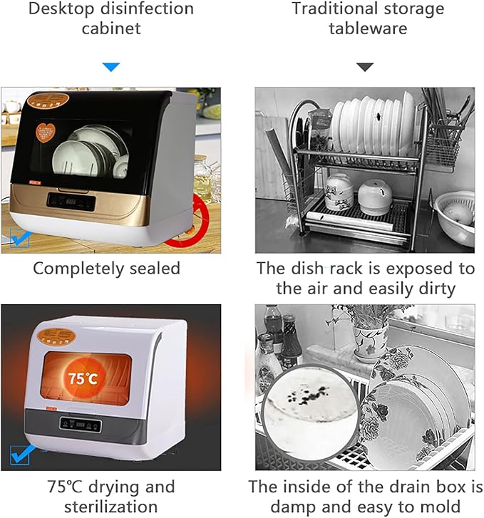 Portable Countertop Dishwasher, 5-Liter Compact Mini Dishwasher, Glass & Fruit Washing, Hot Air-dry Storage, Portable Washing Machine for Apartments, Dorms and RVs