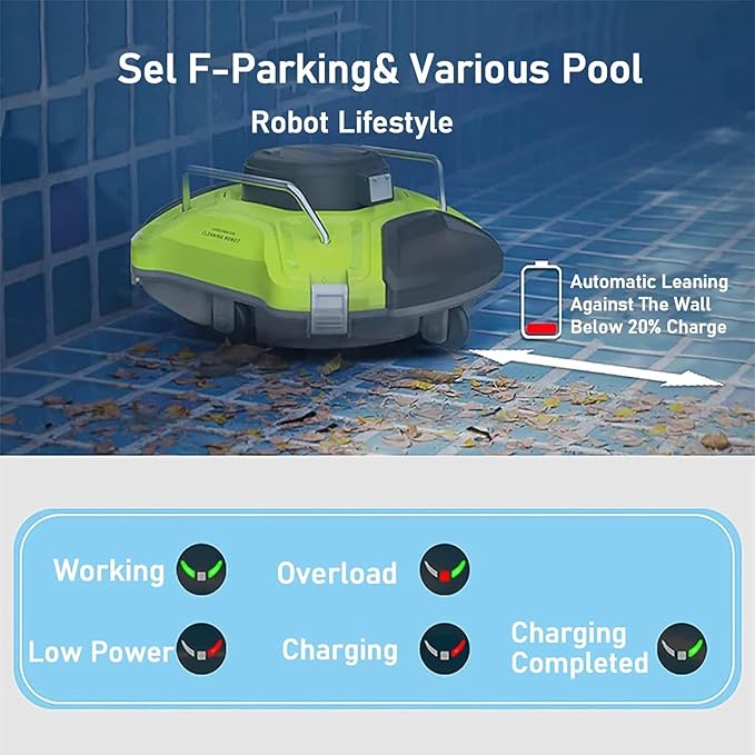 Cordless Robotic Pool Cleaner, Swimming Pool Cleaner Robot Automatic 5000mAh Intelligent Rechargeable Robotic Pool Vacuum Cleaning Electric Equipment Cordless
