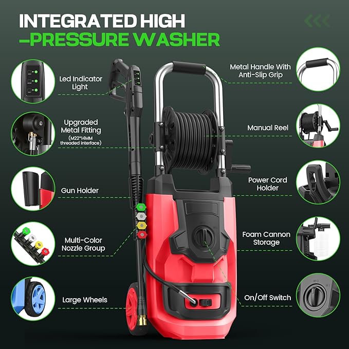 𝟐𝟎𝟐𝟔𝐧𝐞𝐰 Adjustable Press*ure Cle*aner, 4 Nozzles, Foam Cannon for Cars, Patios, Driveways, Red