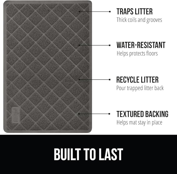 GORILLA GRIP Cat Litter Box Mat, 35x23, Water Resistant, US Designed Kitty Litter Trapping Mats, Easy to Clean, Scatter Control, Less Mess and Clean Floors, Kitten Supplies for Indoor Cats, Dark Gray
