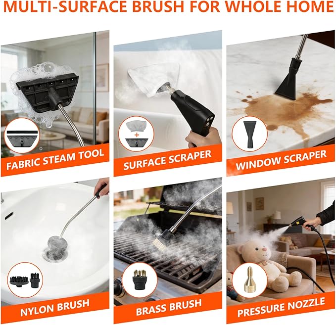 Steam Cleaner for Home & Car - 1800ML Water Tank 15s Heat-Up Portable Steamer for Cleaning, 6 Level Handheld Steam Cleaner for Car Detailing with 17 Accessories for Furniture, Grease, Carpet, Grout