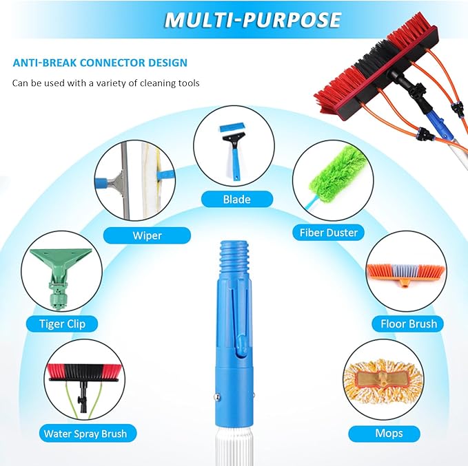 Window cleaning pole 3~12m extendable window cleaning kit window cleaning pole steel buckle fixing, easy to install,with 20m water supply hose 50cm water hole large brush head Roof Cleaning Tools